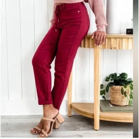 Judy Blue Pull On Double Cuff Joggers Pants Scarlet Stretch Transition Size 14W - Picture 8 of 12